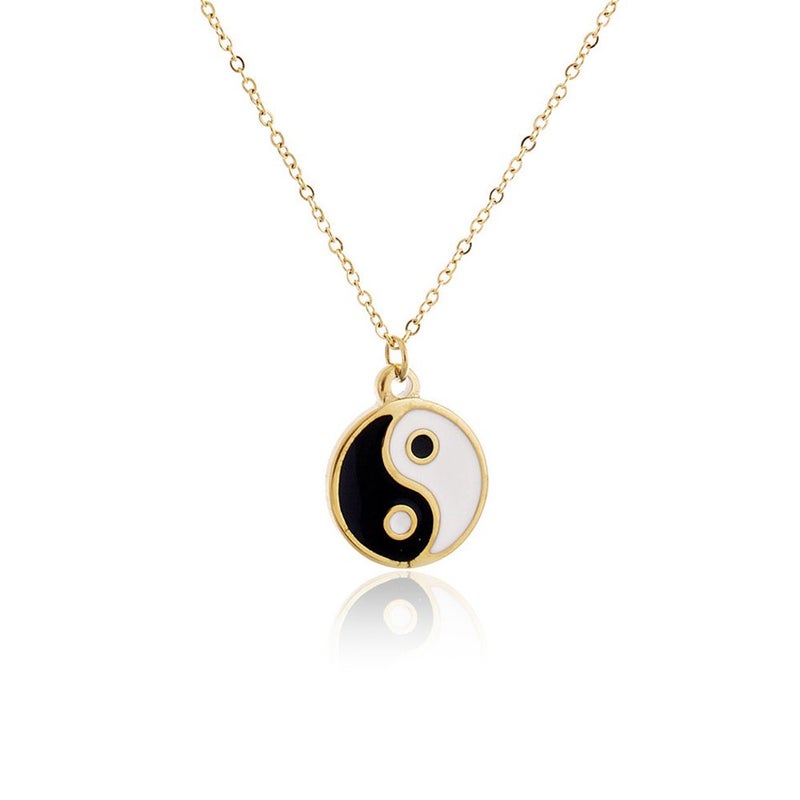 MANZHEN Yin Yang Necklace Black and White Balance Symbol Pendant Necklace (Gold) - Image 1